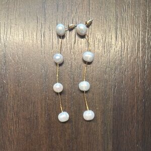 Elegant Gold and White Pearl Drop Earrings